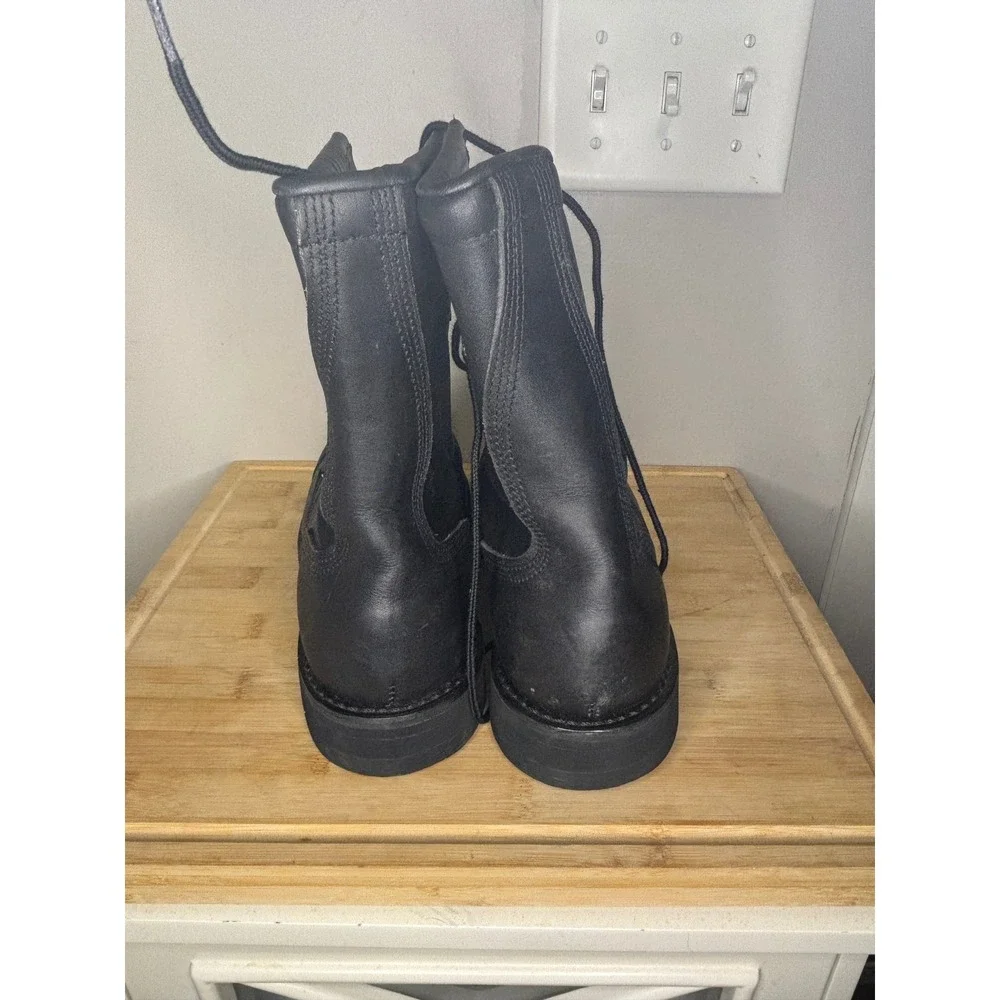 Vintage Mens Black Leather Combat Boots Cap Toe Military Style Lace Up Size 9 R
